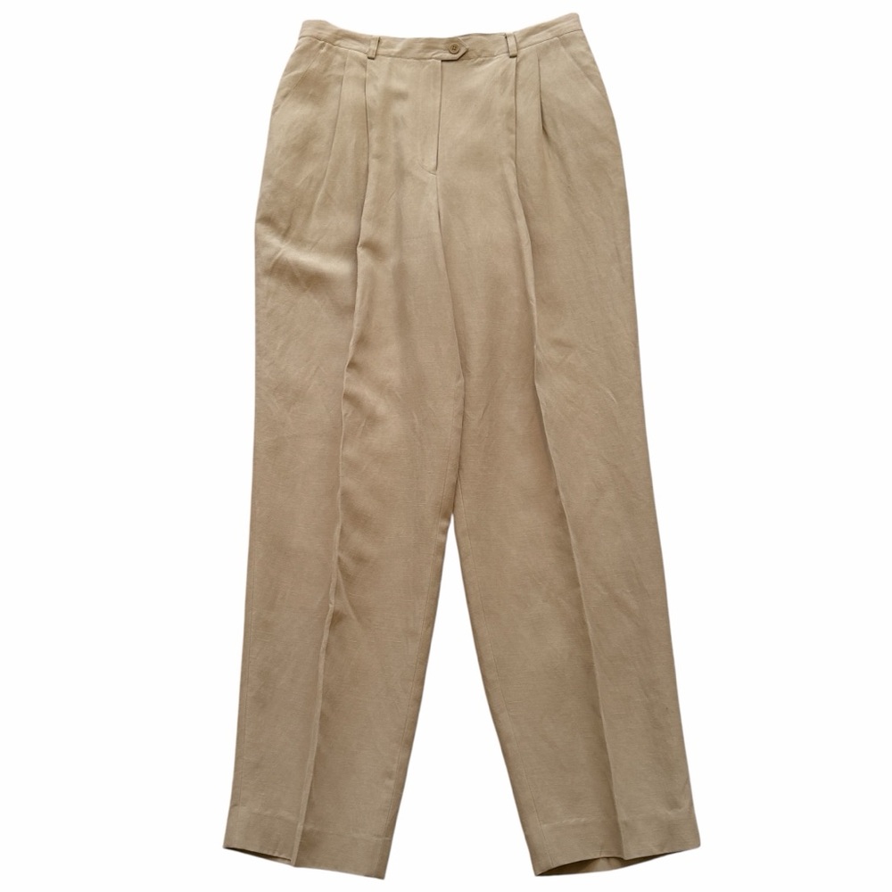 Lauren Ralph Lauren Tan Silk/Cotton Pleated Trouser 14
